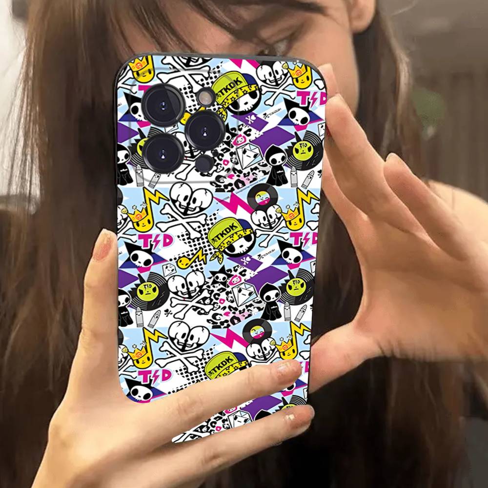 Чехол для телефона с персонажем Tokidoki для iPhone 17 16 15 14 13 12 11 Pro Max Plus Черный корпус