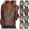 Женский топ, свободные повседневные блузки с v-образным вырезом и принтом, футболка с рукавом 3/4 и колокольчиком
