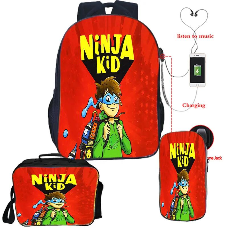 Мальчики Девочки Рюкзак NINJA KIDZ Школьный USB Сумка для книг Рюкзак Ninja Kidz Сумка через плечо Пенал Набор из 3 предметов Школьные сумки Лучший подарок