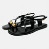 Fashion 2025 Summer Flat Sandals for Woman Fashion Metal Decoration Ladies Footwear Breathable Cross Strap Casual Clip Toe Beach Shoes