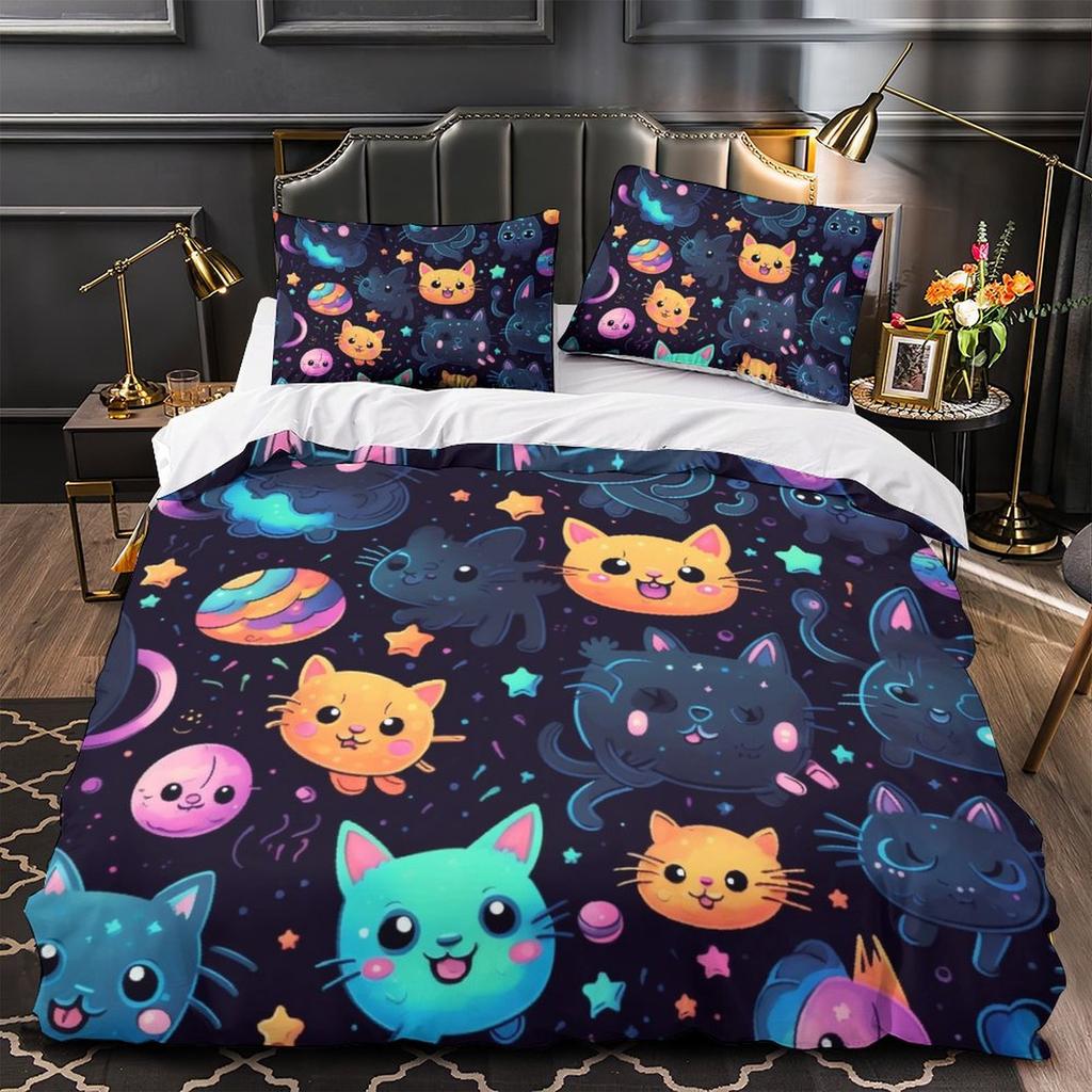 3D Cartoon Animal Bedding Set Cute Cat Down Duvet Cover Pillowcase 2/3pcs Girl Kids Women and Boys Cover