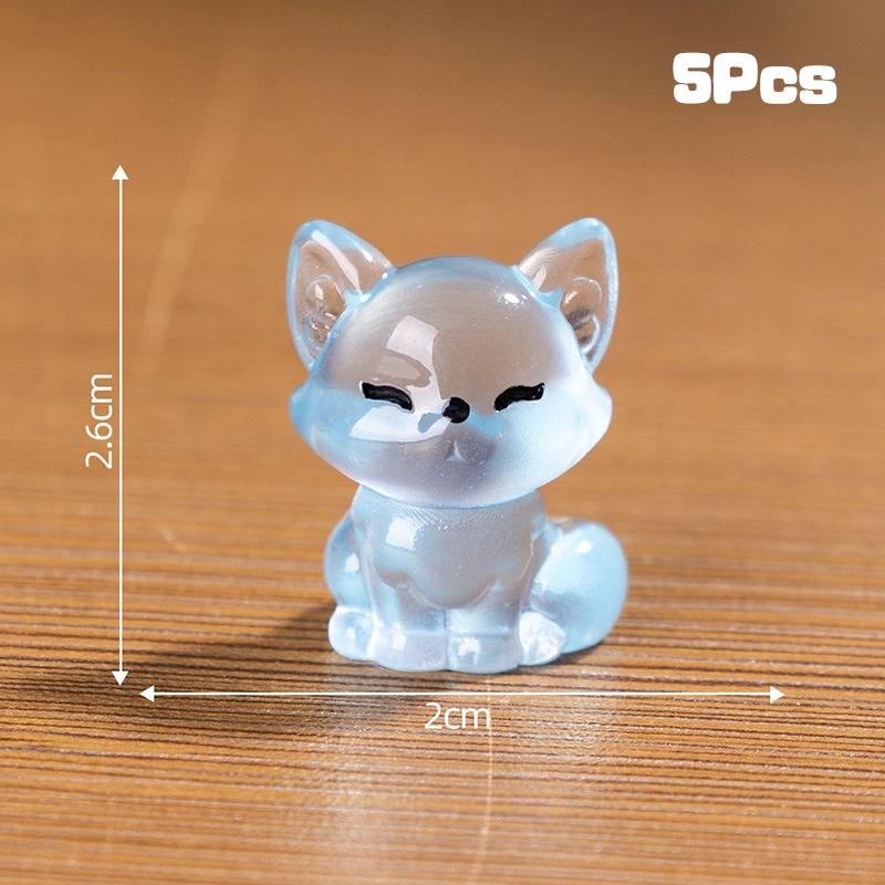 5Pcs Creative Cute Luminous Fox Animal Ornament Cartoon Mini Room Ornament Accessories Kawaii Desktop Resin Ornament Gifts