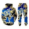 Men's Hoodie Set New Style Sweatsuit 3D Printed Crown Golden Chain Hoodie Sweatsuit Casual Men Pullover Oversize Tracksuit Set