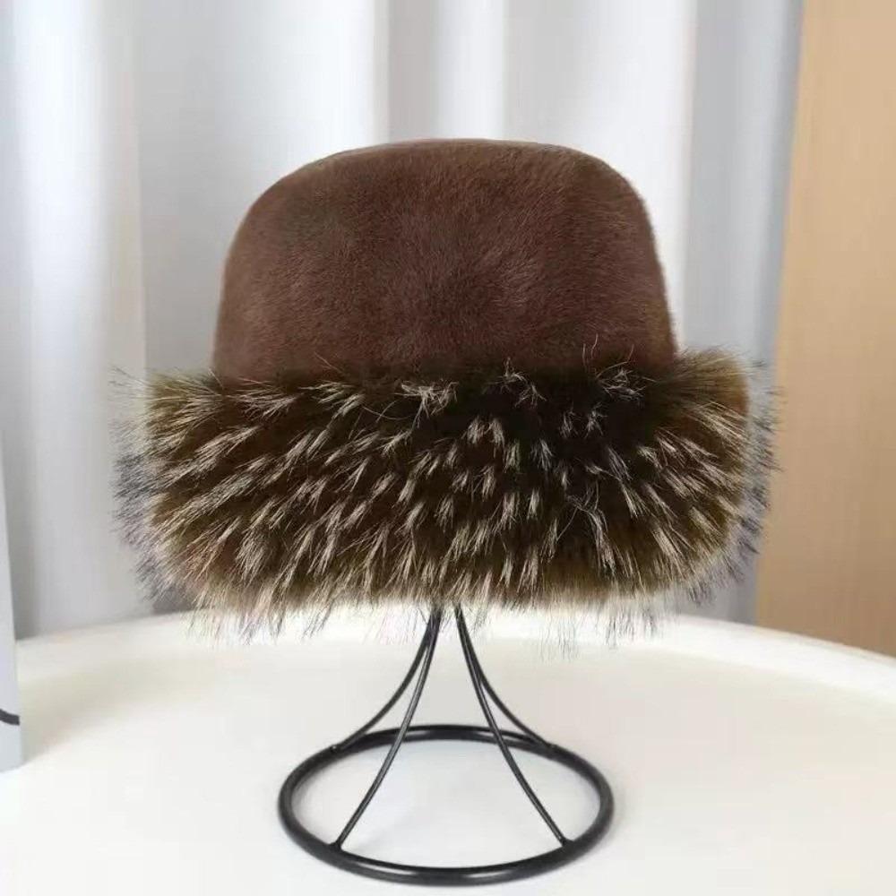 Korean Style Plush Bucket Hat Brimless Fluffy Warm Hat Retro Mink Fur Fisherman Hat Outdoor