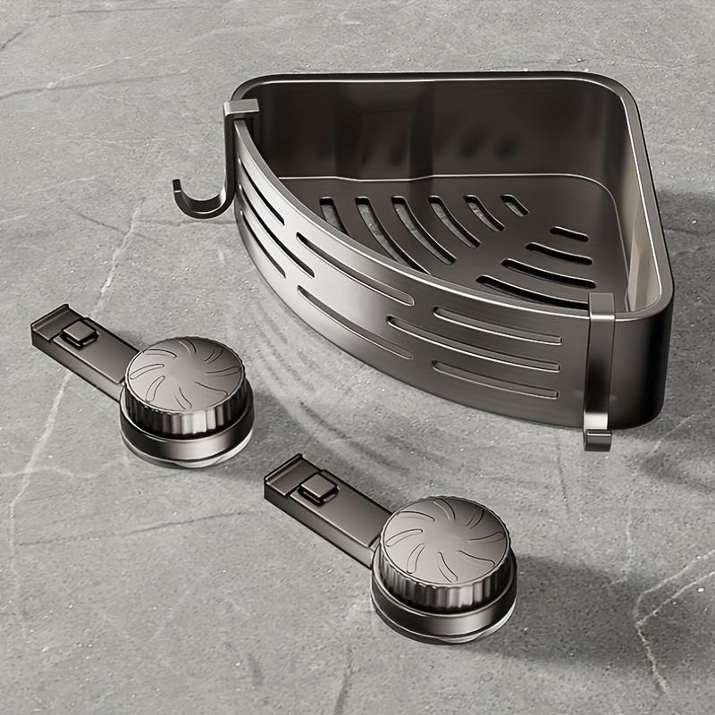 Компактная полка для ванной на присосках - Не требует сверления, Прочная треугольная стойка с крючками, Подходит для душа и туалета