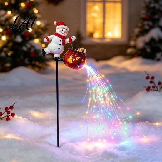 Fairytale Style Lawn Lights Christmas Garden Santa/Snowman Holding 3D Stake Light Glowing Cauldron Yard Weather Resistant Decorations Lamp