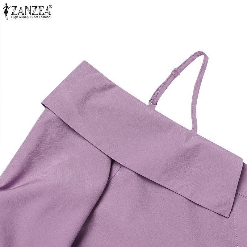 ZANZEA Весенние женские топы с открытыми плечами на тонких бретельках