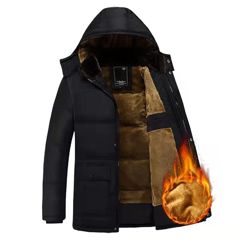 Men's Padded Jacket Warm Jacket Whole Piece Plus Velvet Thick Padded Jacket Large Size
