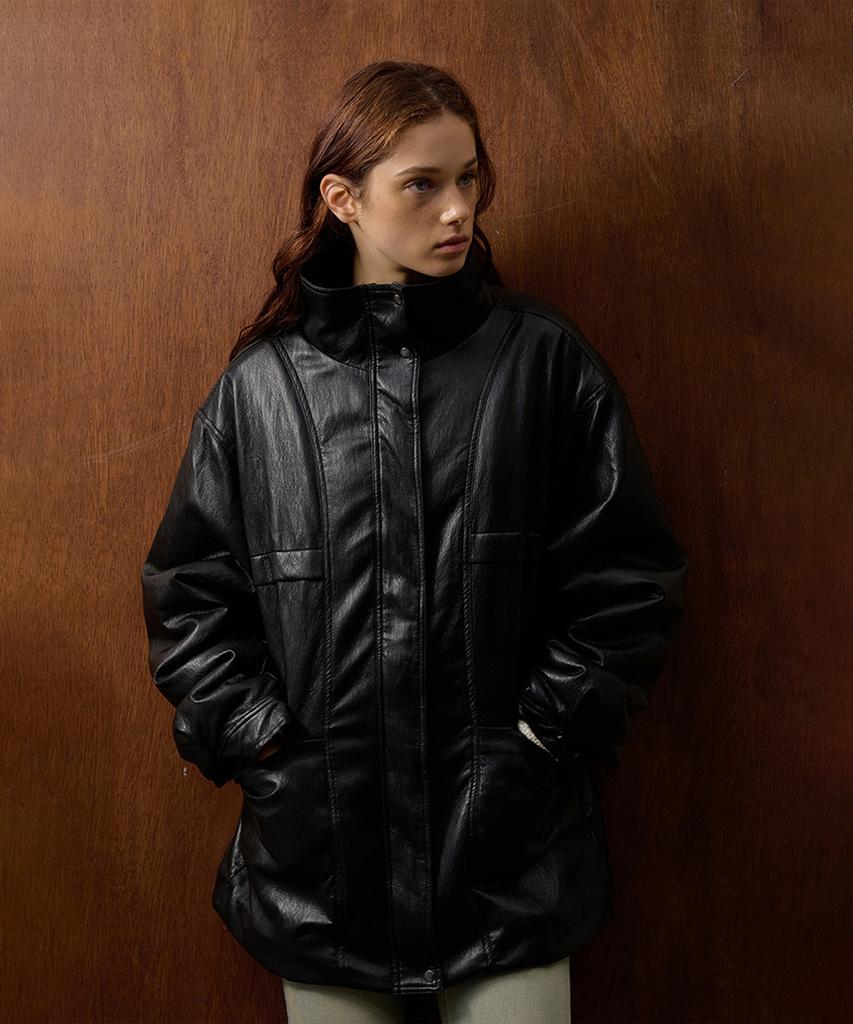 CAMINO Oversized Leather Jacket Black