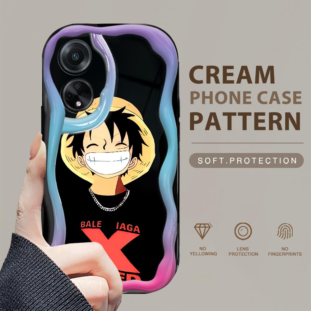 Cute Cartoon Pattern Cream Texture Casing Wavy Edge Soft Silicone Cover Phone Case for OPPO Reno Realme