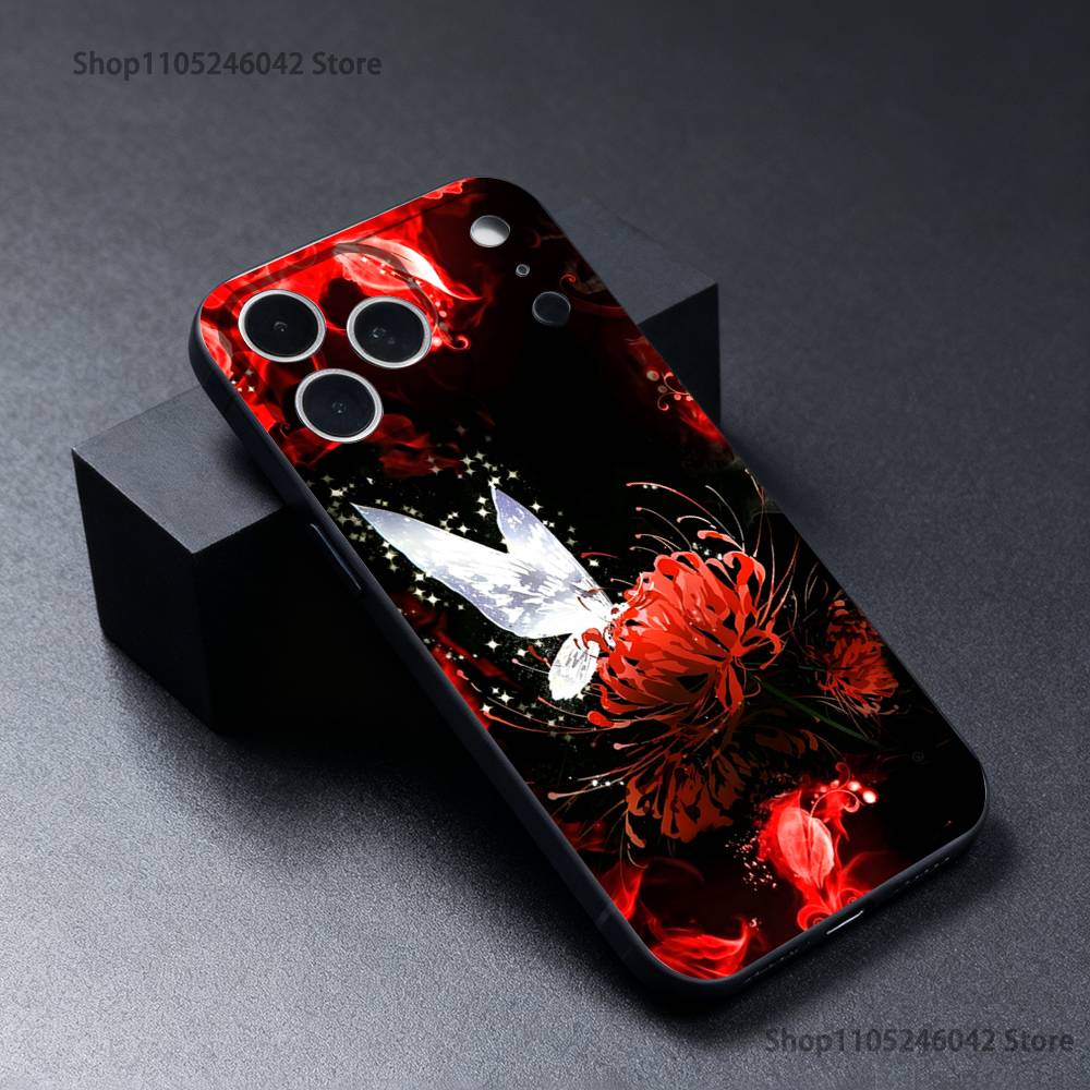 Гуль Алый Паук Лилия Токио Износостойкий Чехол Для Телефона Для iPhone 17,16,15,14,13,12,11,Pro,XS,Max,XR,Plus,E,SE4 Черный Мягкий Чехол