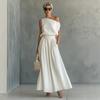 1116 European and American popular women's clothing casual commuter suit diagonal shoulder waist thin two-piece set