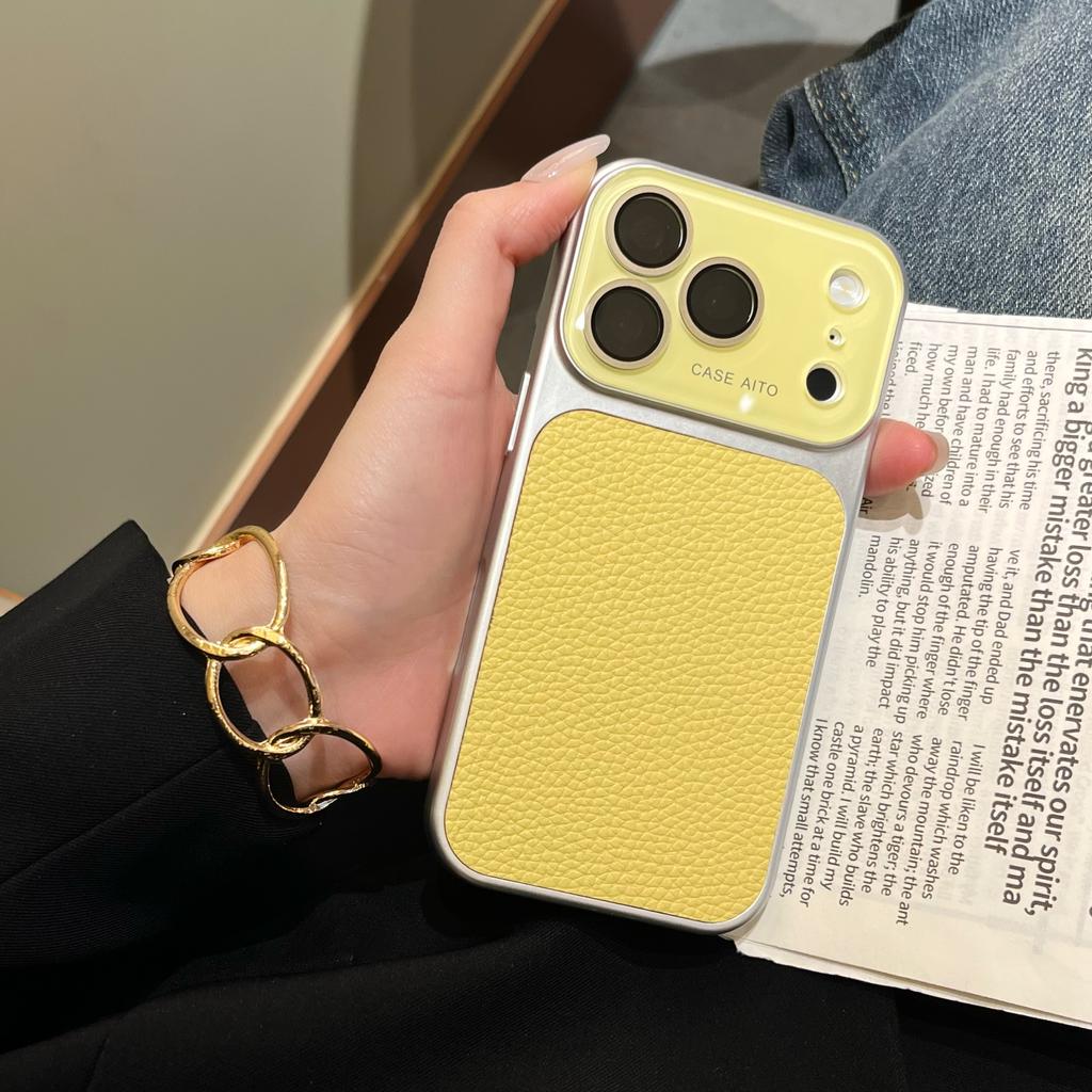 Роскошный чехол из однотонной кожи личи для iPhone 17 16 15 14 13 Pro Max Матовый противоударный гибридный чехол из стекла с защитой камеры