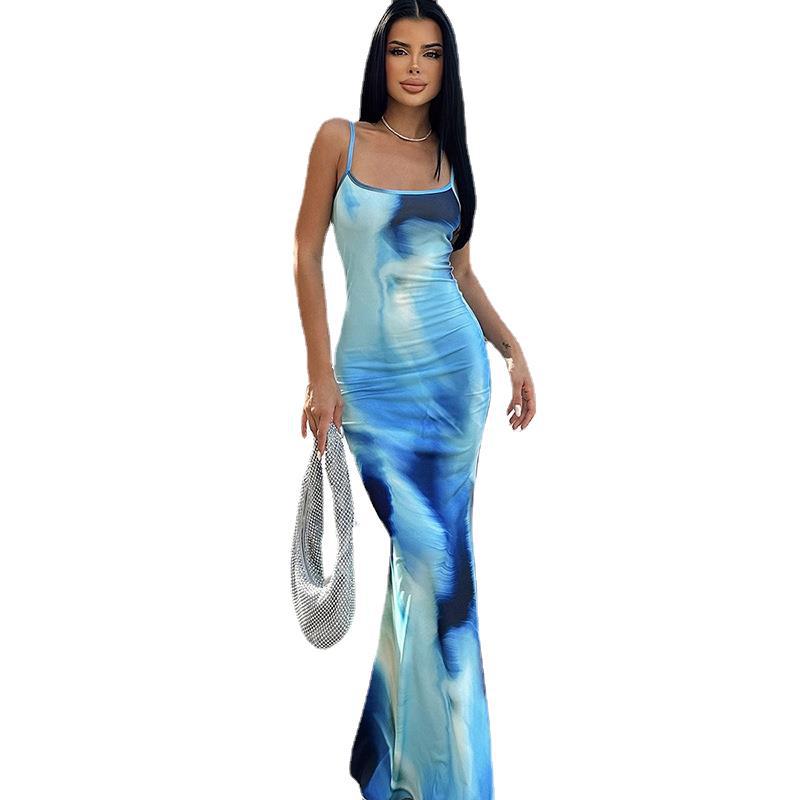 Женское весеннее платье-комбинезон без рукавов с принтом, летнее повседневное облегающее платье-карандаш длиной до щиколотки с высокой талией и разрезом, размеры S-XL