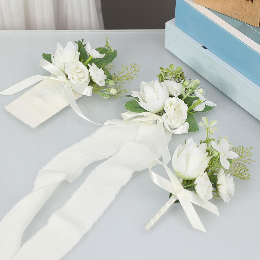 Шелковая бутоньерка Петлица Искусственные цветы Булавки Корсаж на запястье для подружки невесты Классическая свадебная бутоньерка для торжеств