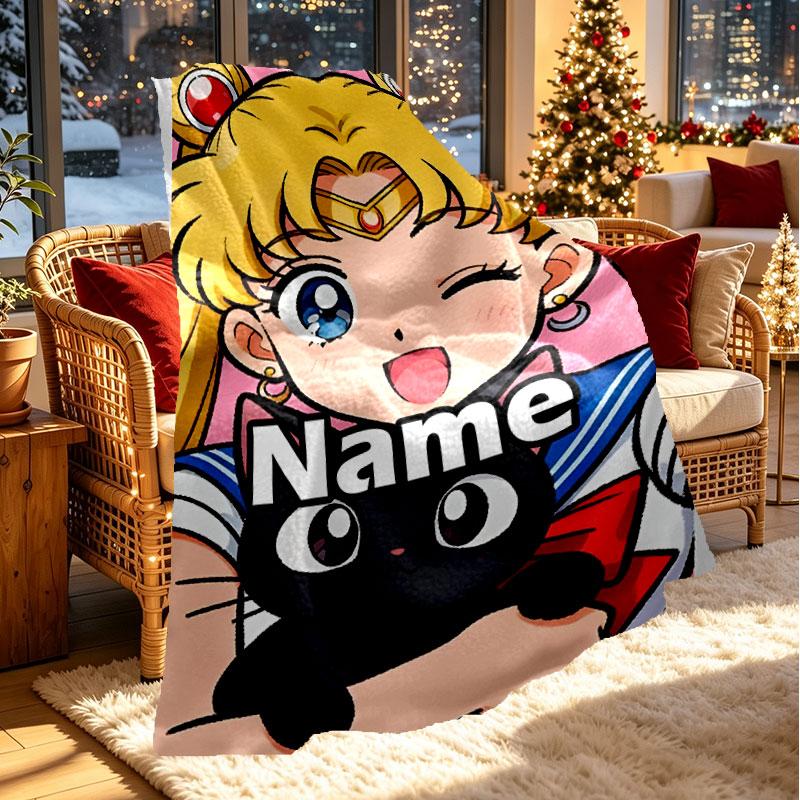 Custom Name Personalized Sailor Moon Print Blanket, Home Decor, Bedroom, Sofa, Camping, Couch, Gifts for Birthday Christmas