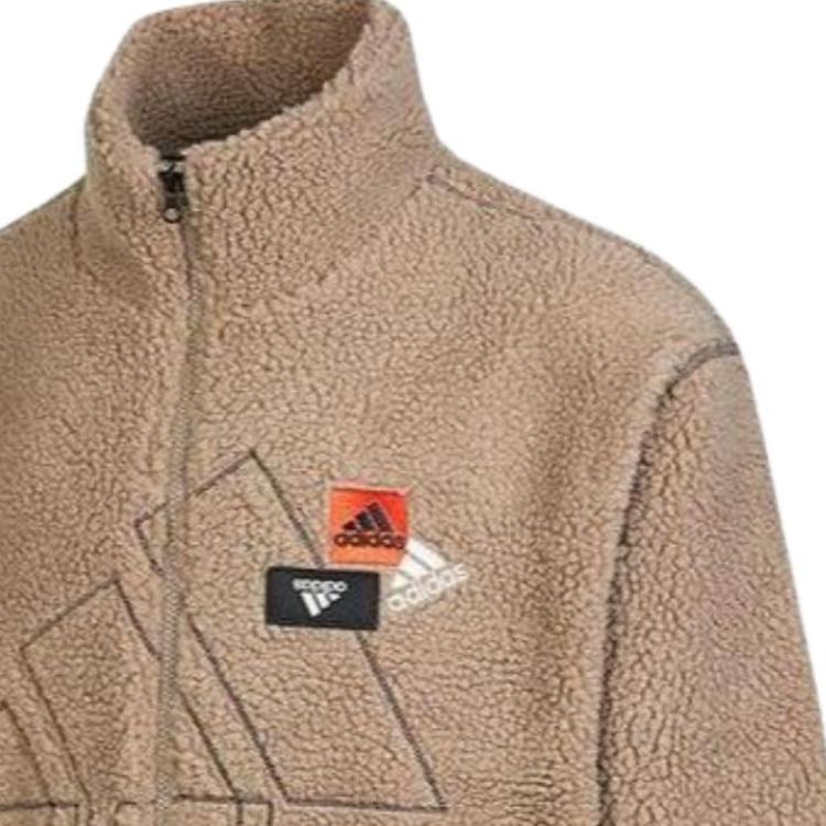 Adidas Сплошной цвет с логотипом и воротником-стойкой, мужская куртка с длинными рукавами, верхняя одежда, коричневый HN8954