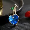 Female Fashion Blue Crystal Heart Brooches For Women Luxury Gold Color Alloy Zircon Plant Brooch Safety Pins