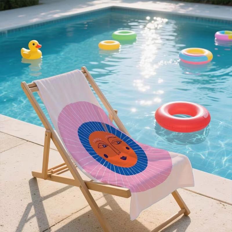 Minimalist abstract sun printed beach towel - soft ultra-fine fiber, quick drying, oversized beach outfit, beach,