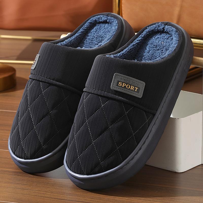 Men Winter Plus Velvet Cotton Slippers Casual Warm Thick Soled Large Size Anti Slip Indoor Shoes 38-47