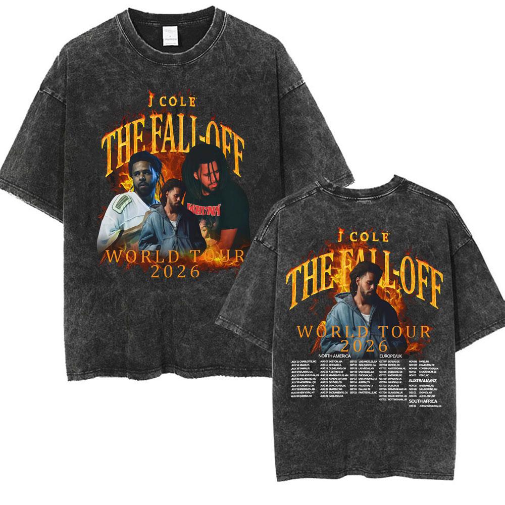 J Cole The Fall Off New Album Tour Cover Tshirt Men Women Fashion Vintage Washed T Shirts Summer ONeck Oversized T Shirt