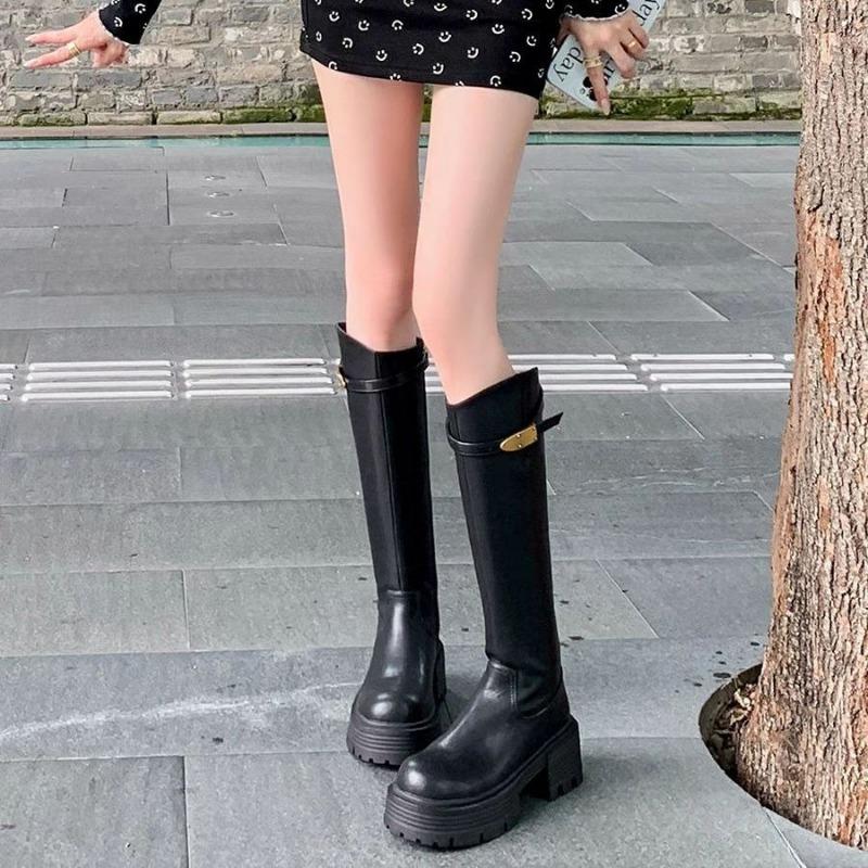Черные длинные сапоги на тонкой и толстой подошве для женщин 2024 года, новые осенне-зимние сапоги в стиле рыцарского кроя