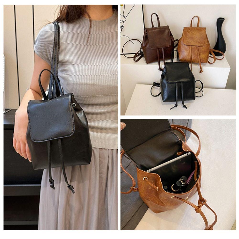 Brown Solid Color Shoulder Bag PU Retro Backpack Simple PU Backpack  Gift