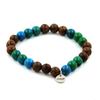 Stones and Minerals. Bracelet Wood Beads + Chrysocolla 8 Mm. Made In France.