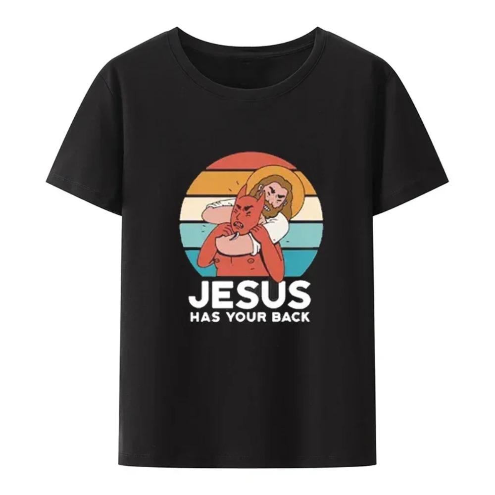 High Quality Short Sleeve Top Not Today Satan Jesus Vs Satan in O-Neck T Shirt Man/Woman Short Sleeve Tees Shirt 2024 New In