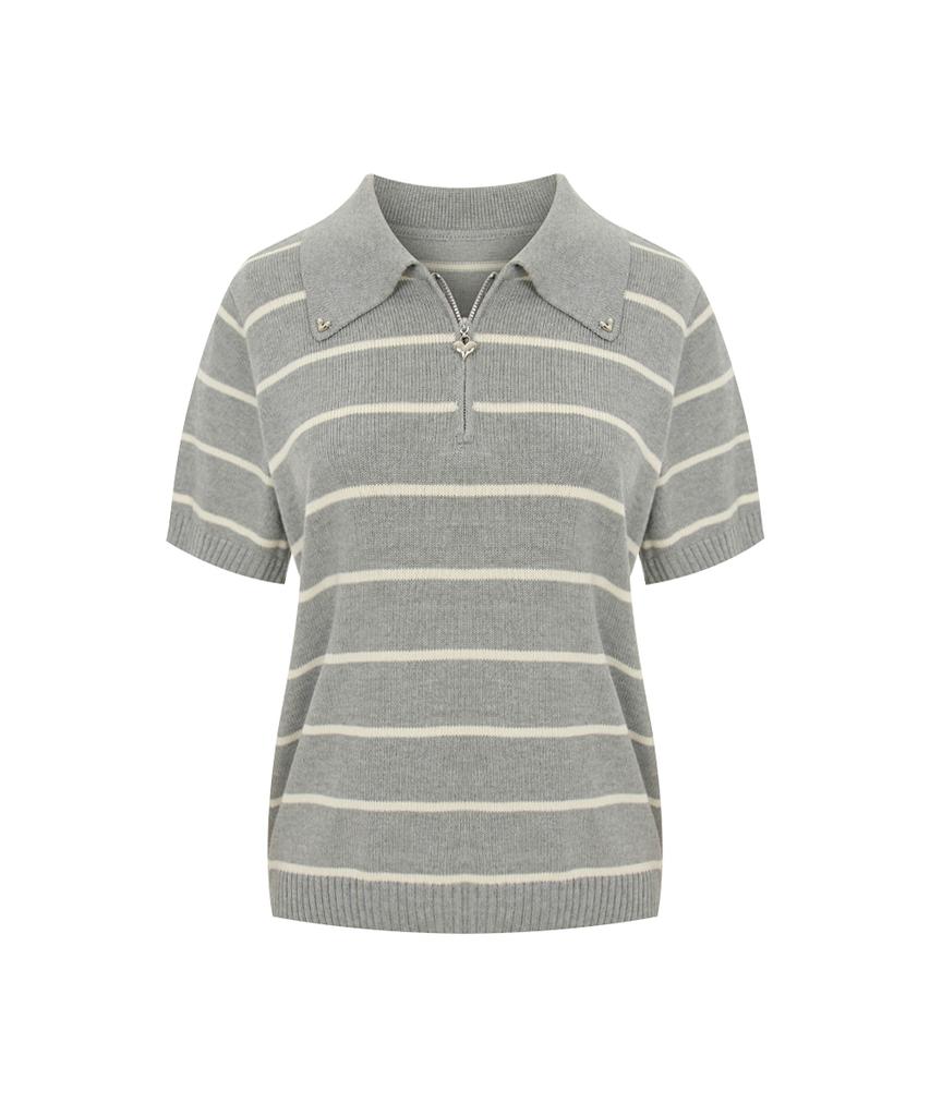 PAIGEFLYNN Heart Zipper Stripe Collar Knit_P6Akn028C