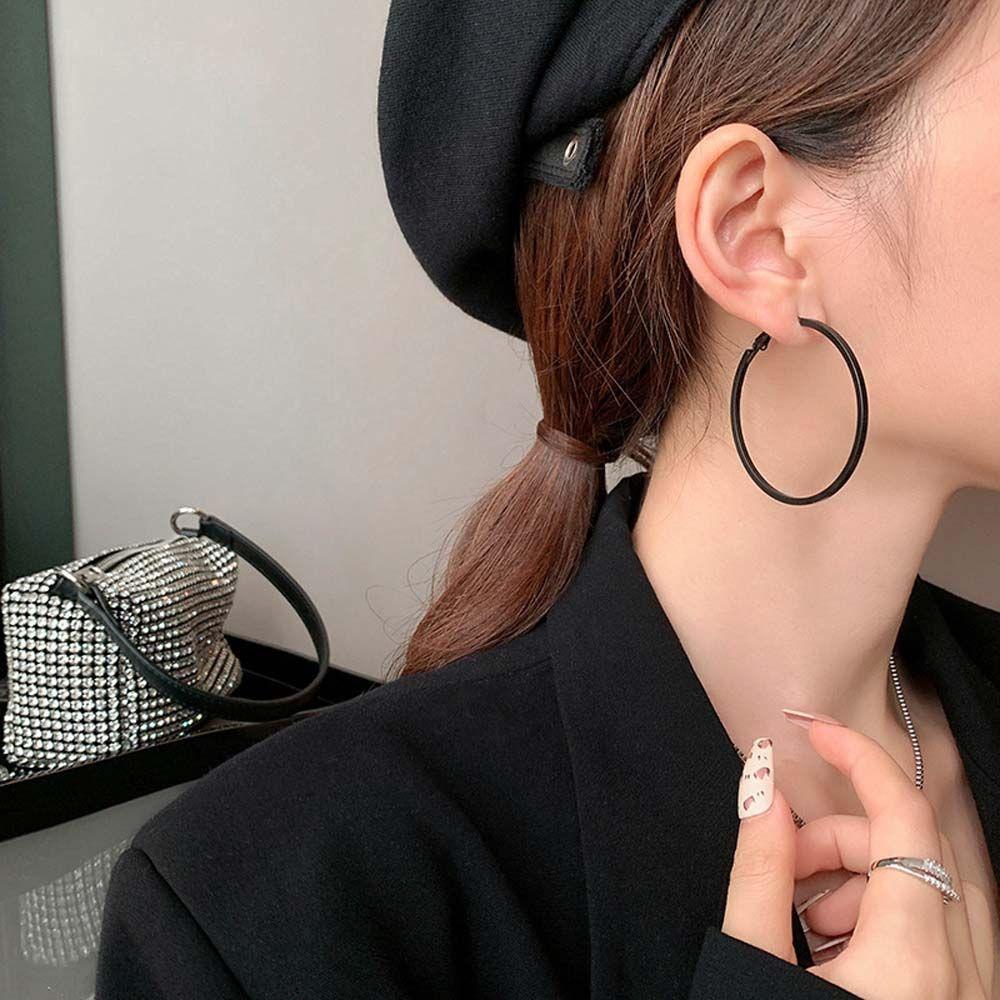 Zinc Zinc Alloy Black Big Circle Korean Style Dangle Earrings Fashion Jewelry Hoop Earrings Women Earrings