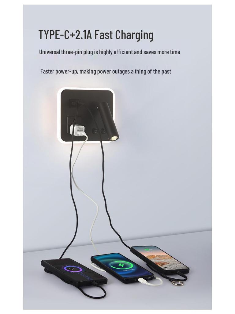 Современный минималистичный светодиодный настенный светильник для помещений с USB-лампой для чтения для спальни или гостиной.