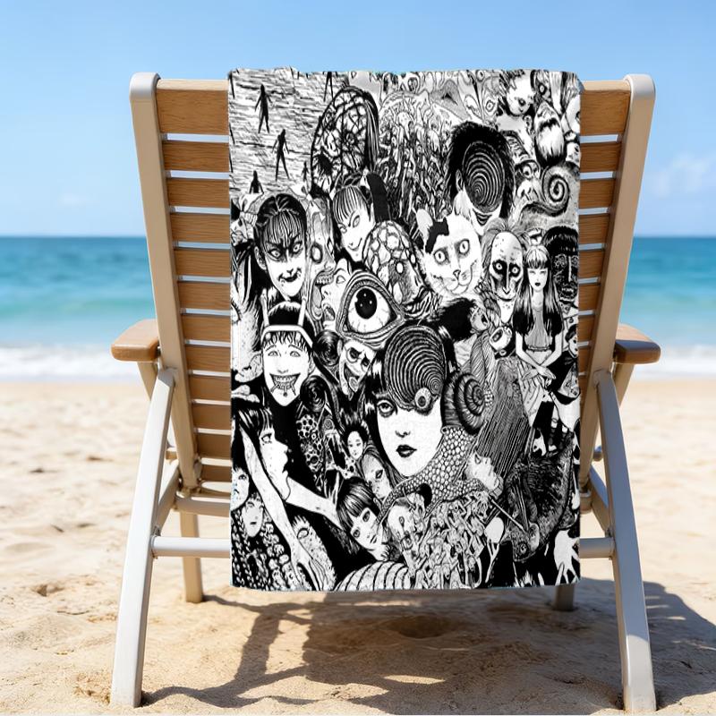 proof beach towel with a Thriller Manga Junji Ito Tomie2 pattern - soft,absorbent,quick-drying,machine washable - perfect for swimming,camping,bathing