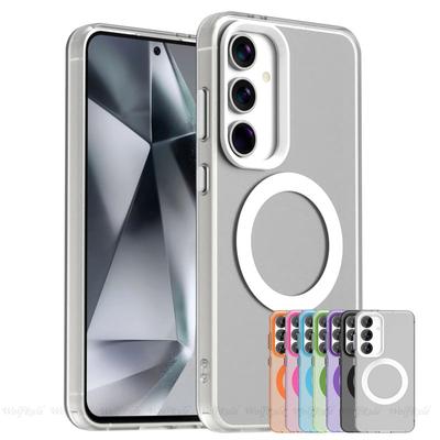 Для Samsung S23 Чехол Чехол Samsung Galaxy S23 Capa Прозрачный Круглый Магнитный Матовый Прозрачный Беспроводной Зарядки Fundas Samsung S23