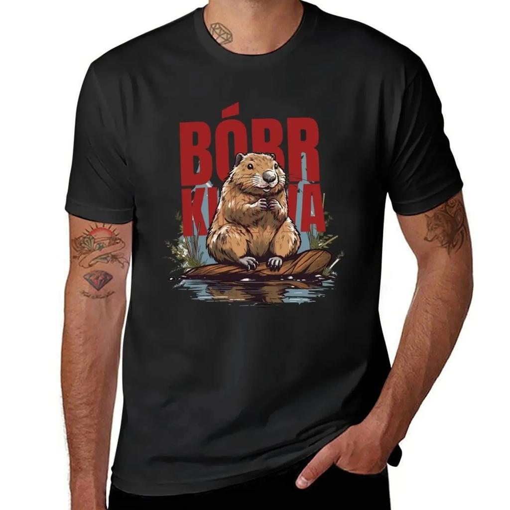 Beaver, Boberek Graphic Print Men T-Shirt Oversize T Shirts Anime Clothes Tees Summer Casual Men Workout Shirt
