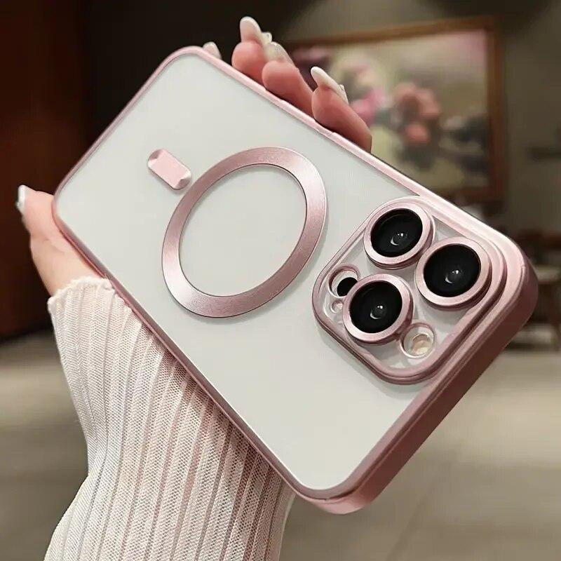 Роскошный прозрачный чехол с матовым покрытием для IPhone 15 14 13 12 11 Pro Max Plus Magsafe, магнитный защитный чехол для линз с беспроводной зарядкой