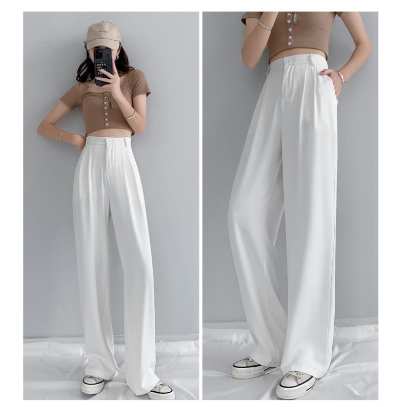 Модные повседневные широкие длинные брюки, новинка 2024 года, офисные брюки с высокой талией, женские прямые свободные брюки с драпировкой, летние тонкие однотонные простые брюки 2705