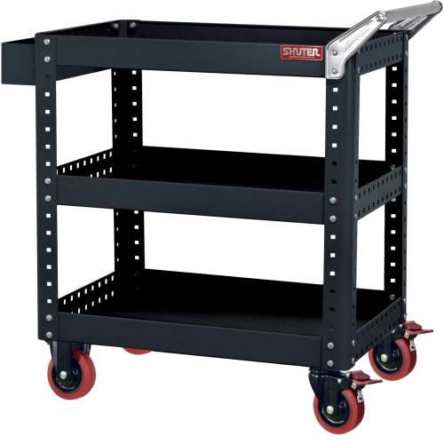 SHUTER Tool Cart, 3-Tier Tool Wagon, Tool Box with Casters, 88cm High X 89cm Wide X 52cm Deep, 200kg Load Capacity, DIY, Black, CT-1