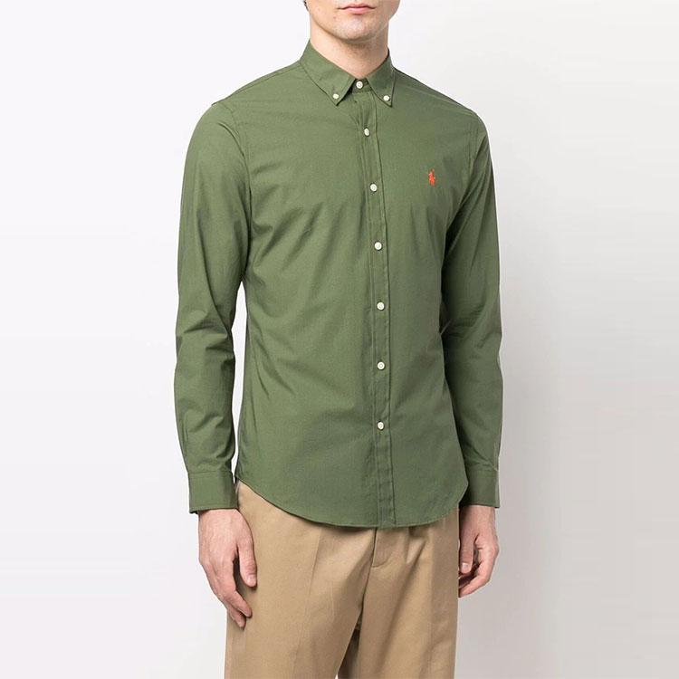 Polo Ralph Lauren SS22 Однотонная Повседневная Рубашка Поло с Длинным Рукавом Мужские рубашки Зеленый 710829424-013