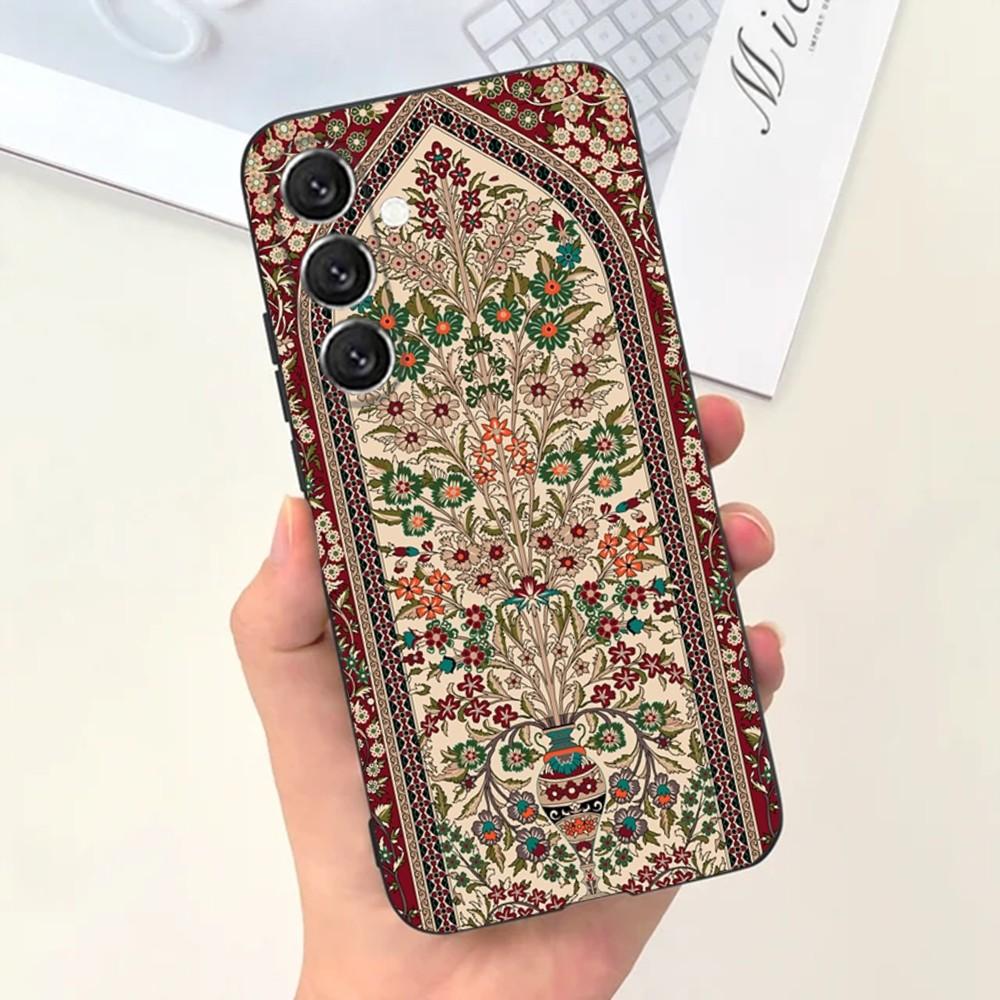Чехол для телефона с цветочным узором в персидском стиле для Samsung S25, S24, S21, S22, S23, S30, Ultra, S20, Plus, Fe, Lite, Note, 10, 9, 5G Черный чехол