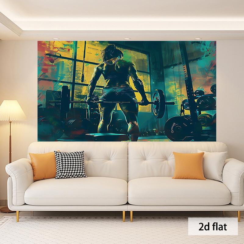 1 piece of 2D flat (party banner) 2D flat powerful female weightlifting background decorative photo background