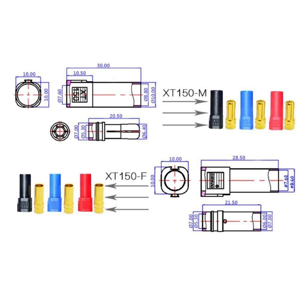 6mm Plug with Sheath Male Female Interface Connector XT150 Connector For RC LiPo Battery Adapter