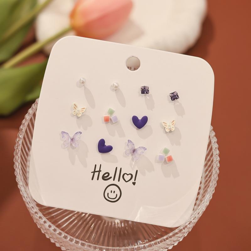 1 Набор Простой и Компактный Набор Сережек-Игл Любовь Геометрическая Комбинация Сережек Милые Сладкие и Универсальные Серьги