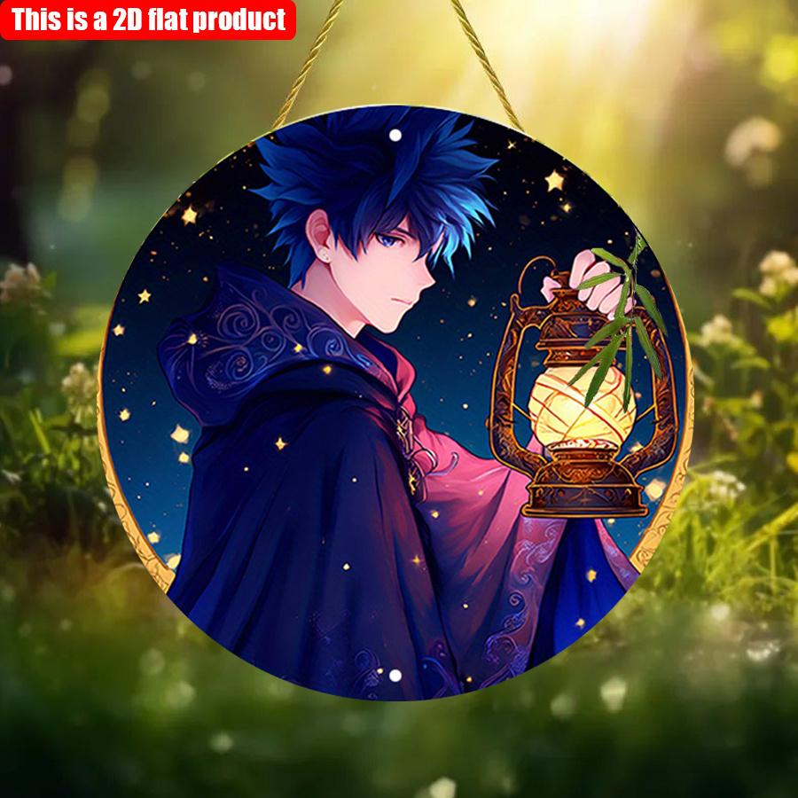 2D Flat 20*20 см 1 шт Аниме красивый парень изображение звездного неба и фонаря дизайн фантастический круглый домашний орнамент, идеально подходит для Волшебного стиля Спальня кабинет Кофе