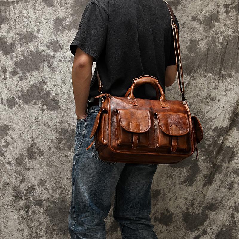 Мужская сумка-кроссбоди из фактурной натуральной кожи - Наплечная сумка из кожи растительного дубления для делового и повседневного использования.