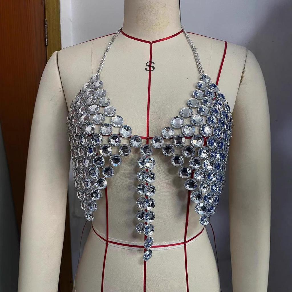 Black Chain & Pearl Patchwork Halter Vest Body Chain