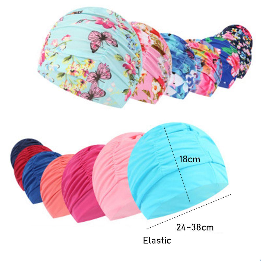 Printed Sports Accessories Elastic Nylon Turban Long Hair Protect Pool Bathing Hats Swimming Cap