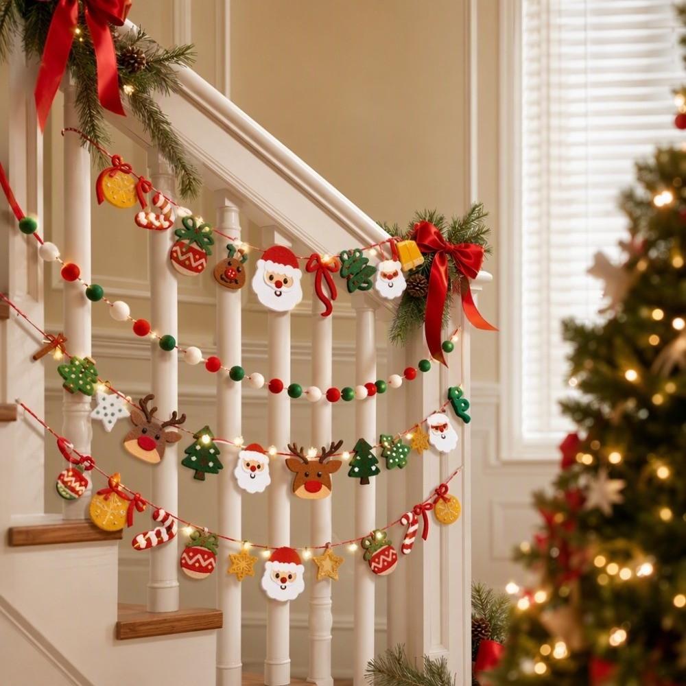 LED Light String Luminous Christmas Banner Felt Material Xmas Wall Hanging Garland Festival Decor