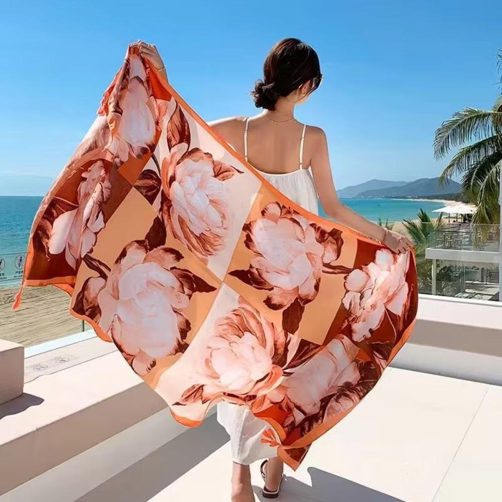 Соленое озеро Чака Туризм на Северо-Западе Этнический стиль Шарф Шелковый шарф Женский Летний Приморский Пляжный Платок Солнцезащитный Тонкий