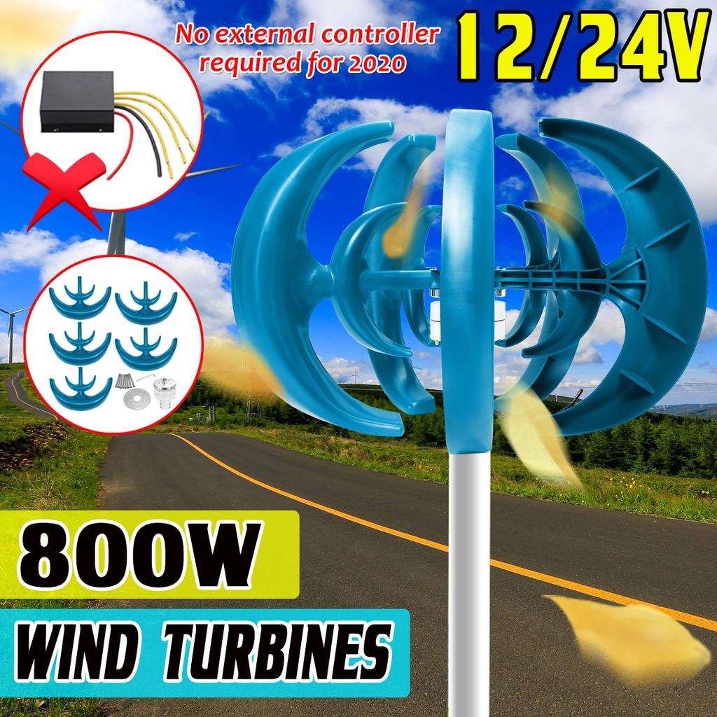 24V/12V Wind Turbine with 5 Blades Lantern Vertical Axis Wind Turbine Generator Motor Kit 800W for Home Windmill Use
